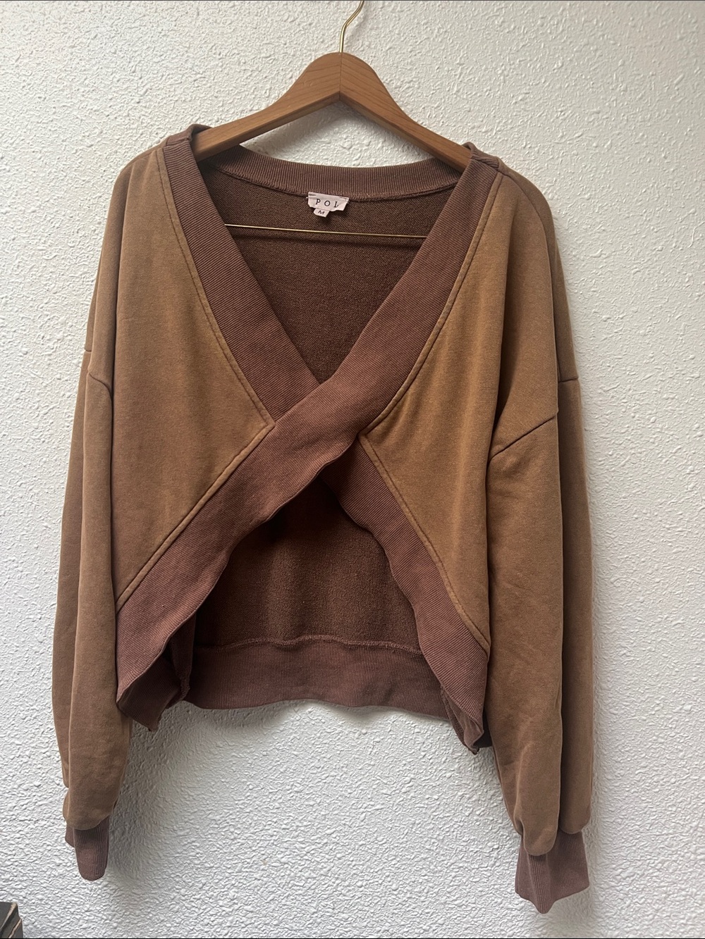 POL Reversible Brown Two-Tone Cross-Front V-Neck Sweater